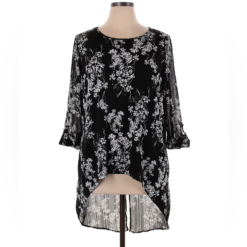 Roz & Ali Black Floral Long Sleeve Blouse Size: 2X
